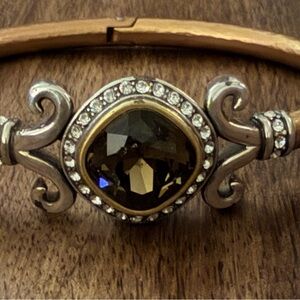 Brighton Two-Tone Hinged Bangle Bracelet with Crystal Accents & Center Stone